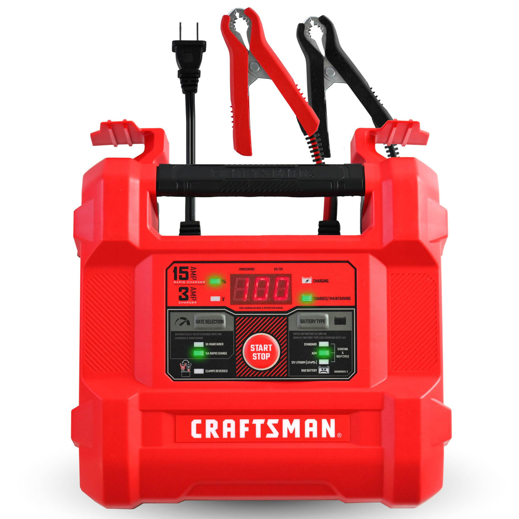 Buy now CRAFTSMAN 15A Car Battery Charger and Battery Maintainer, 4-in-1 Solution, for 6V/12V Power Sport, Automotive, and Marine Batteries, CMXCESM162 at indiglob india