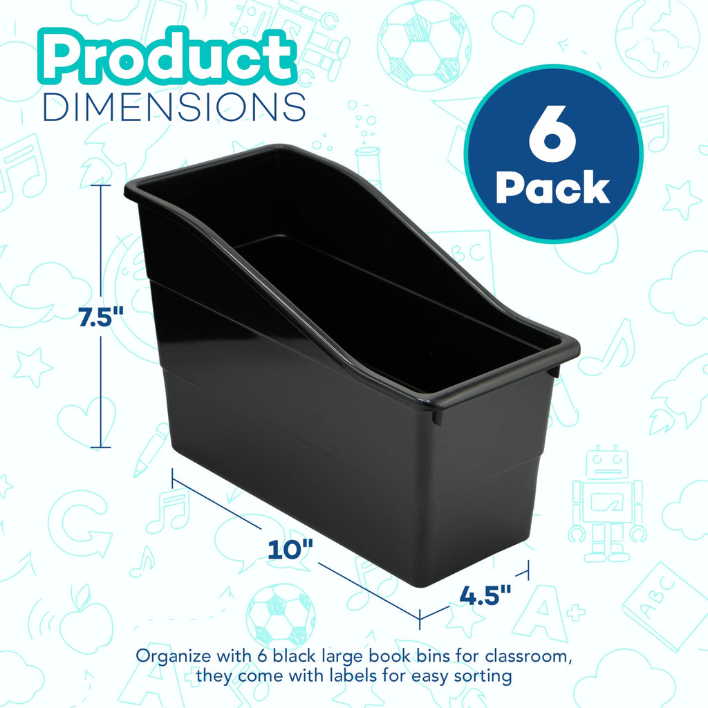 4E's Novelty 6 Durable Book and Binder Holder, Files Book Bins for Classroom, Plastic Vertical Storage Book Organizer Folder Office Classroom Organization Containers Supplies (With Labels)