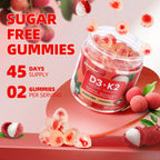 Vitamin D3 K2 Gummies, 5000 IU D3 + 100mcg K2, 90 Count | D3 K2 Supplement with MK-7, Sugar Free Vegan Gummies, Supports Bone Health for Adults, Lychee Flavor