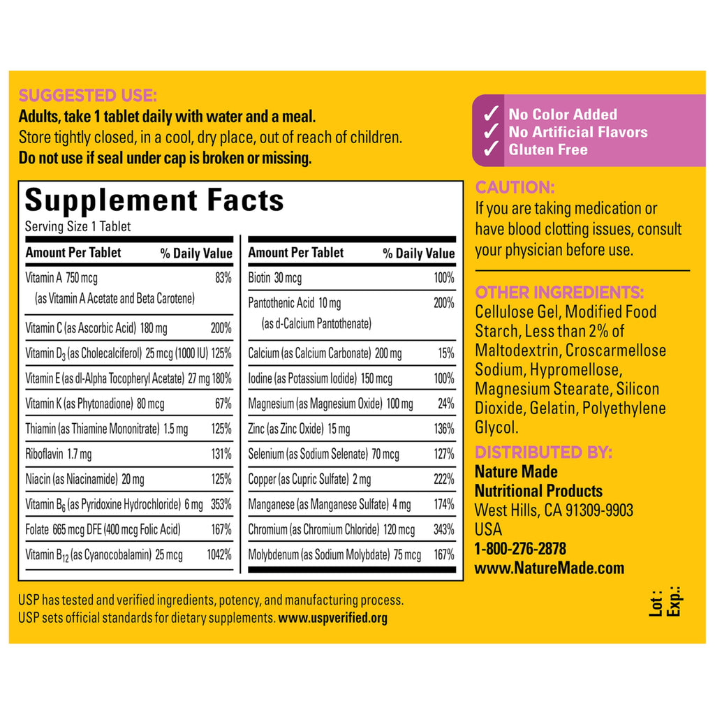 Nature Made Multivitamin for Women 50+ No Iron, 90 Tablets | Multivitamins for Women 50 Plus for Daily Nutritional Support, Nature Made Multi Vitamins, 90 Day Supply