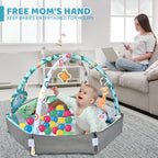 Baby Gym Play Mat, 8-in-1 Tummy Time Mat & Ball Pit with 6 Toys, Washable Baby Activity Play Mat for Visual, Hearing, Sensory, Motor Development, Baby Toys Gift for Toddler Infant 0-3-6-9-12 Months