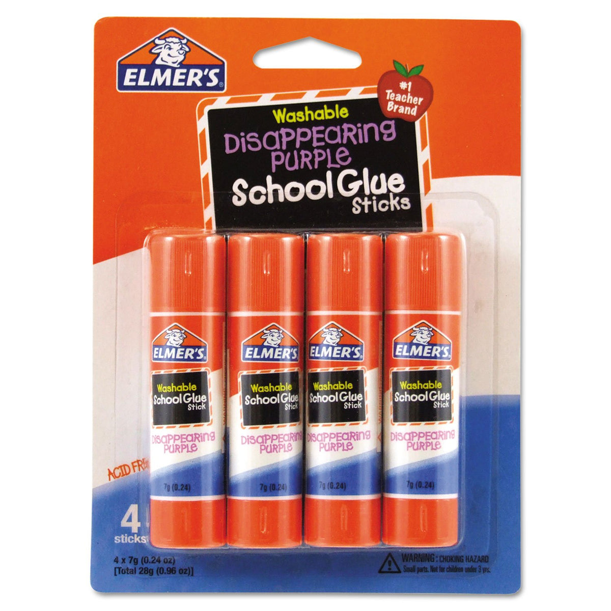Elmer's Disappearing Purple School Glue Sticks, 0.24 oz Each, 4 Sticks per Pack (E543)