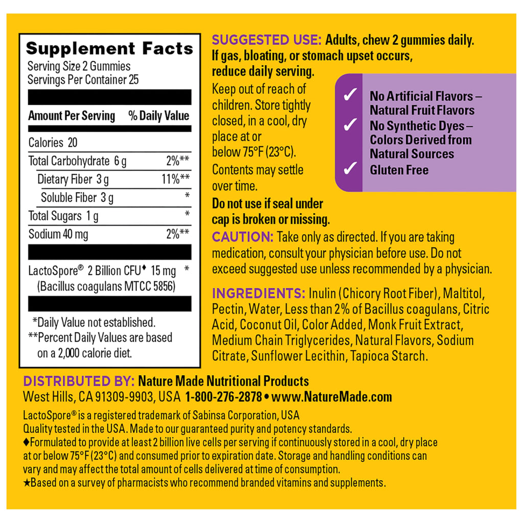 Nature Made Probiotic + Prebiotic Fiber Gummies, 50 Gummies | Fiber Supplement for Daily Gut Health, Prebiotics and Probiotics for Women and Men, Mixed Berry Flavor, 25 Day Supply