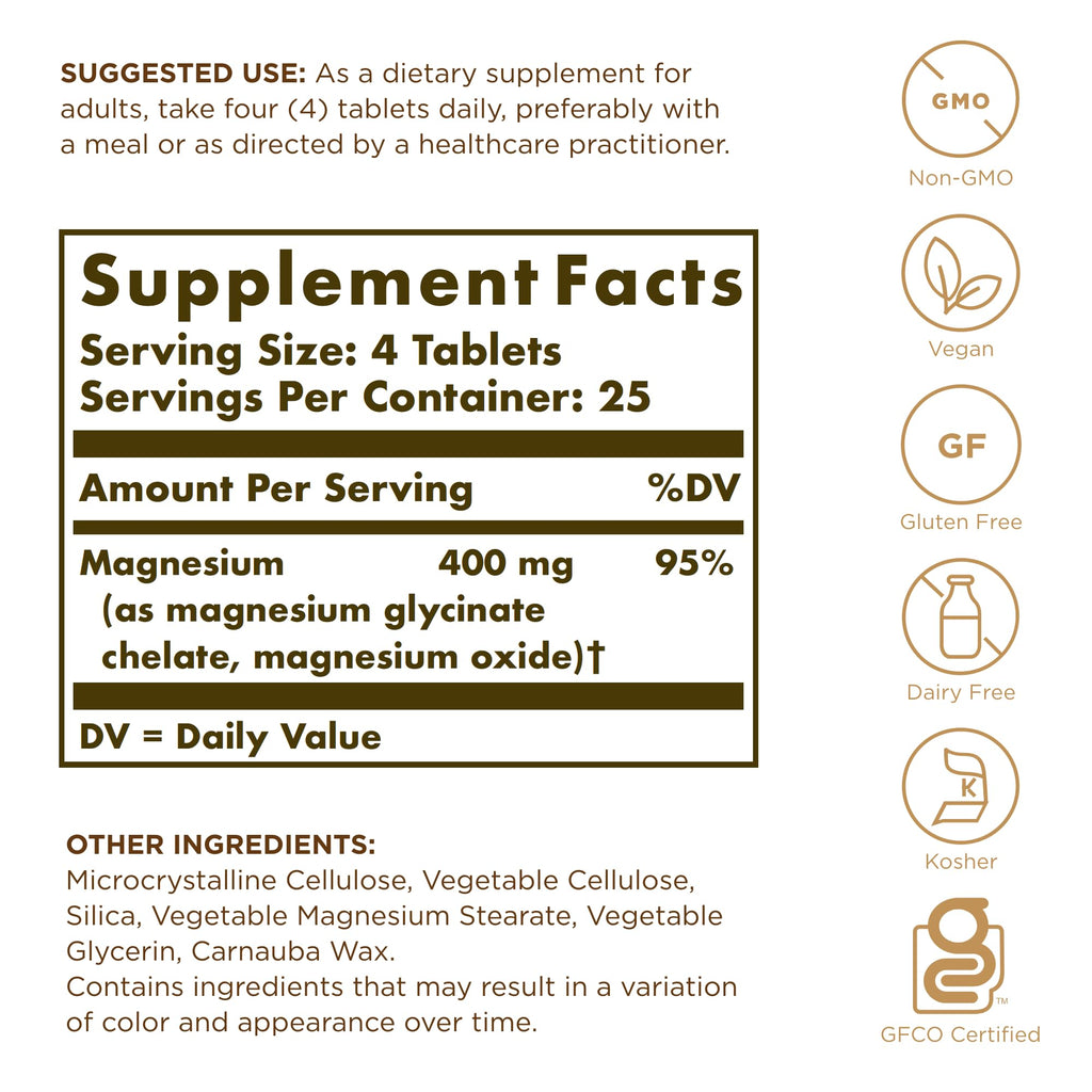 Solgar, Chelated Magnesium Prop 65, 100 Tablets