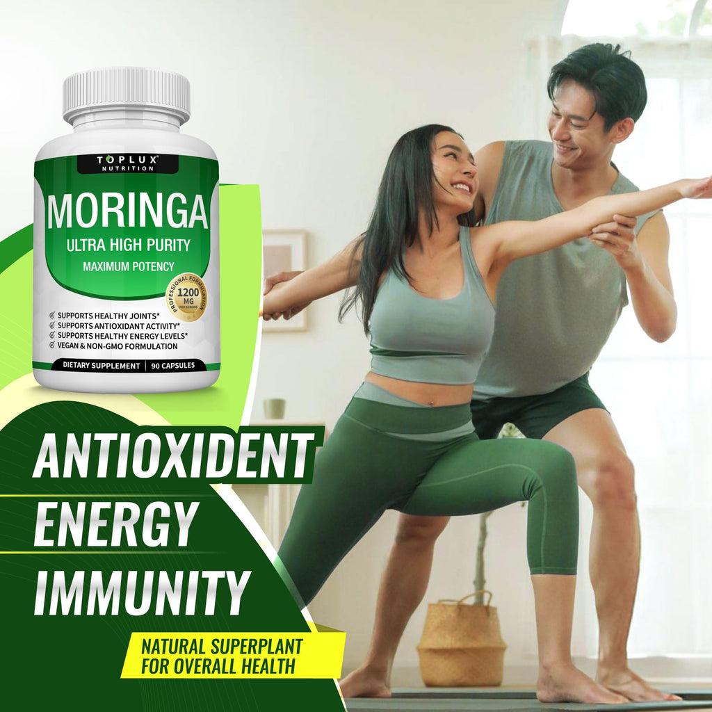 Toplux Moringa Capsules 1200mg – Pure Moringa Powder High Potency Leaf Extract Green Superfood Rich in Antioxidant, for Energy & Immune Support, Vegan Non-GMO 90 Capsules