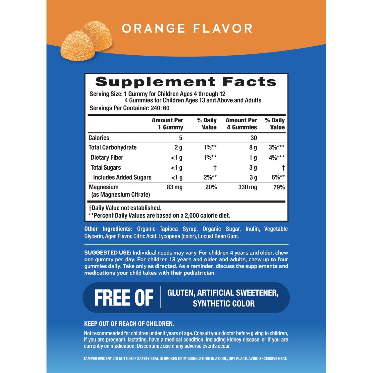 Natural Vitality Calm Magnesium Gummies | 330mg Per Serving | Orange Flavored Supplement | Gluten-Free & Vegan | 240 Count