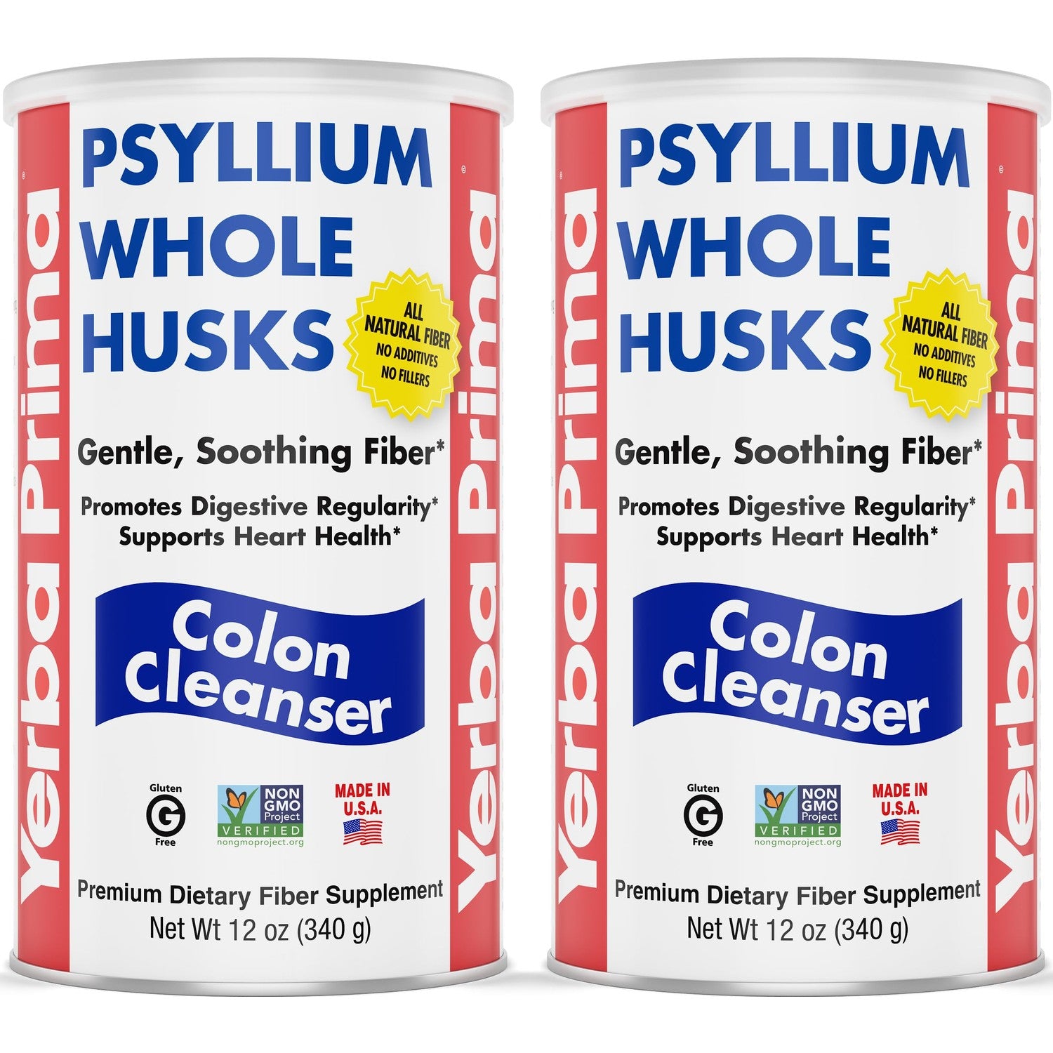 Yerba Prima Psyllium Whole Husks, Colon Cleanser 12 oz (Pack of 2) - All Natural Dietary Fiber, Pure Premium Psyllium, Lab-Tested Non-GMO, Gluten-Free Fiber