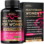 Multivitamin for Women 47in1 - B-Complex, Biotin, D3 & K2, Iron - 90 Caps | Womens Multivitamin - Whole Foods | Hair Growth Support | Digestion & Metabolism - Bioavailable & Gentle on Stomach - 1/Day
