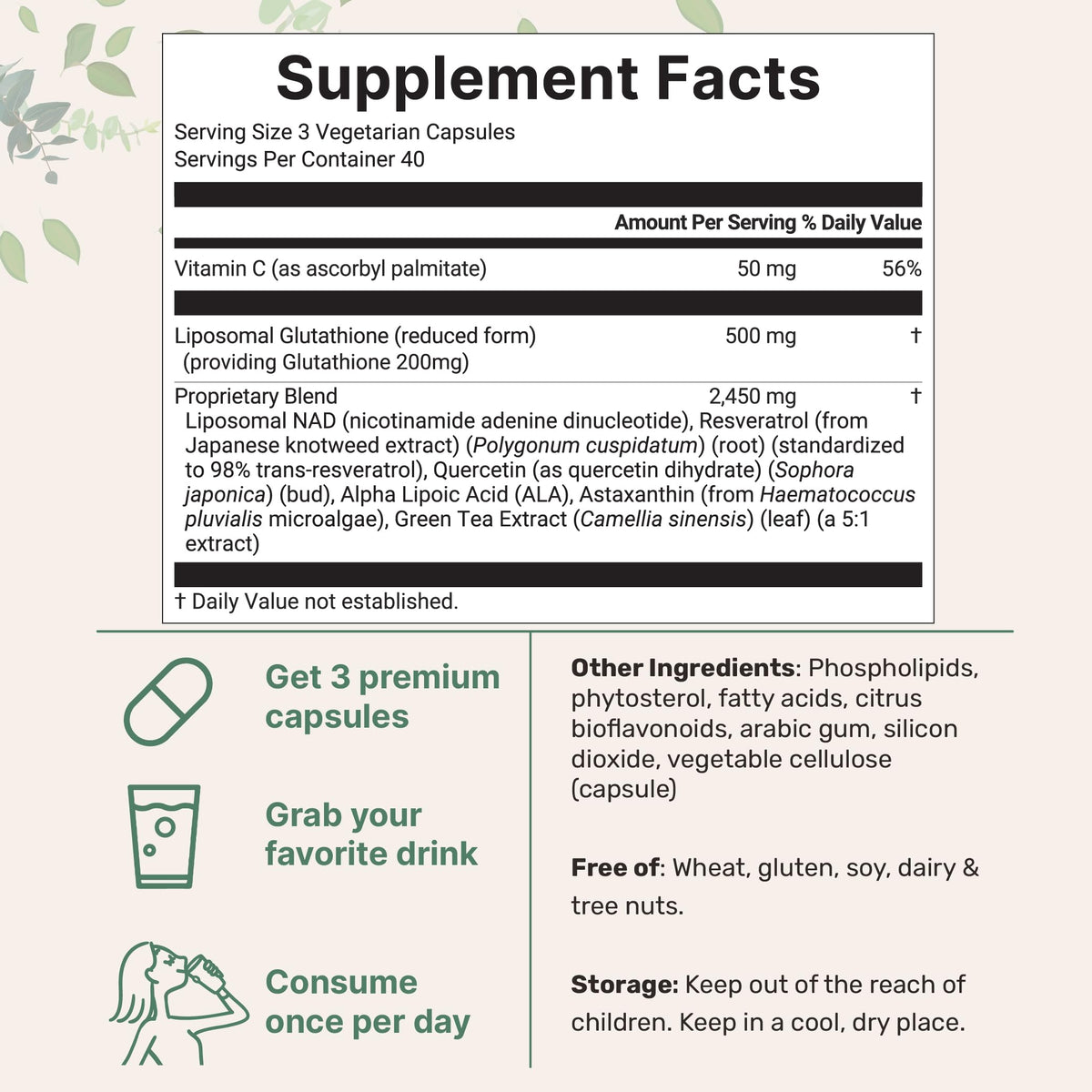 Micro Ingredients Liposomal Reduced Glutathione Complex 3,000mg - 8‑in‑1 Advanced Glutathione Supplement with NAD, Resveratrol, Quercetin, Alpha Lipoic Acid & Vitamin C - 120 Vegetarian Caps