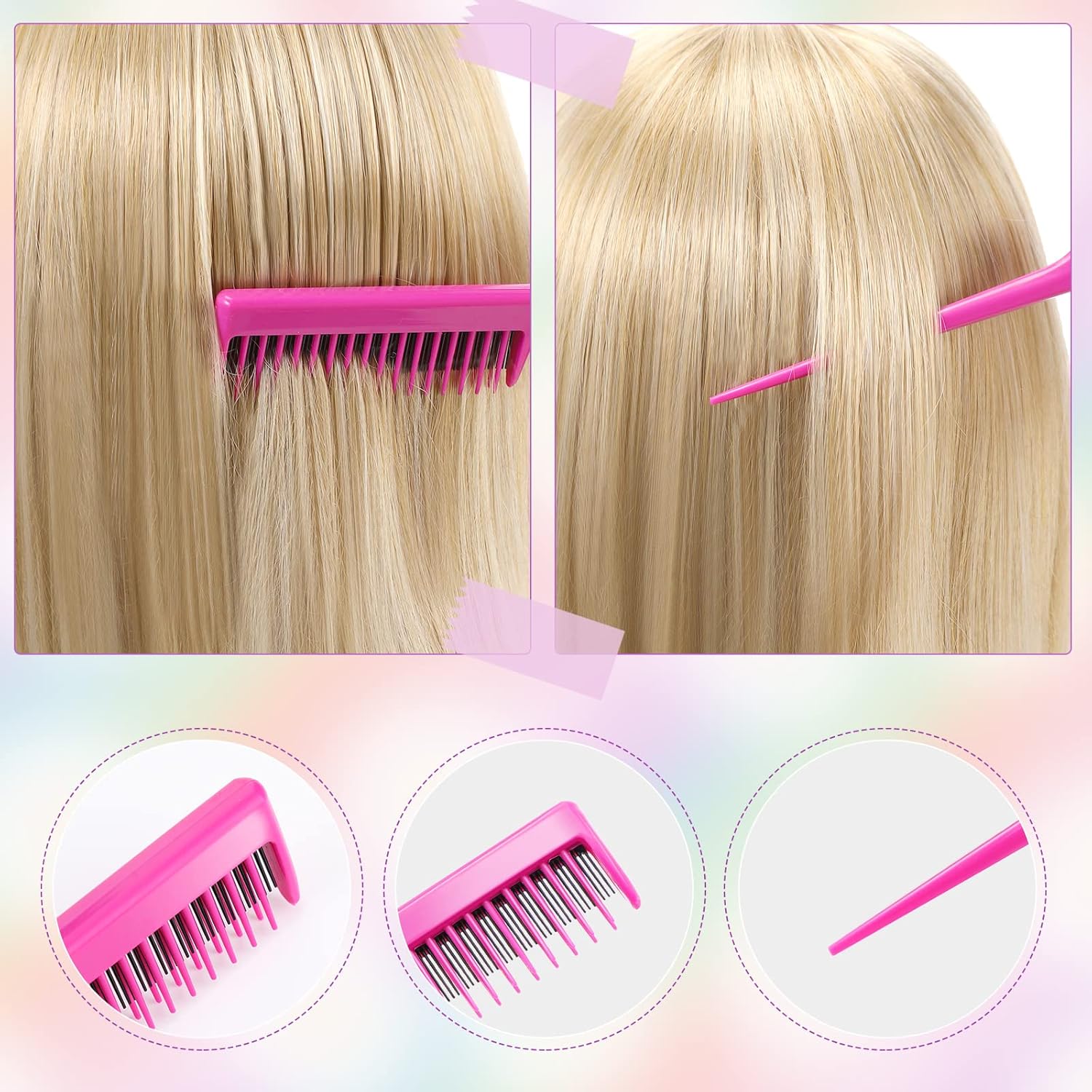 Buy now 8 Pcs Styling Hair Comb Brush Set with Teasing Edge Brush Parting Rat Tail Comb Hairclip for Women Slicking Ponytail and Smoothing Hair(Pink) at indiglob india