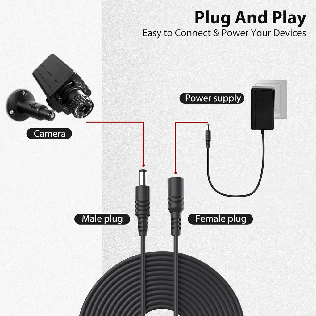 Buy now 10Meters-33FT Dc 12v CCTV Power Extension Cable 2.1x5.5mm Power Cord for CCTV Security Camera WiFi IP Surveillance Camera NVR Dvr LED Strip Router CCTV Microphone Reverse Backup Camera at indiglob india