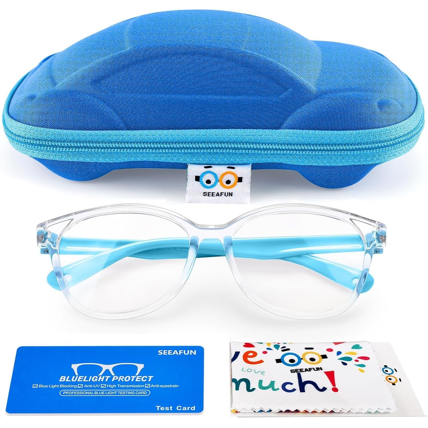 Buy now Blue Light Glasses for Kids Girls Boys with Cute Car Case, UV400 Protection, Anti Blue Ray Age3-12 Light Blue at indiglob india