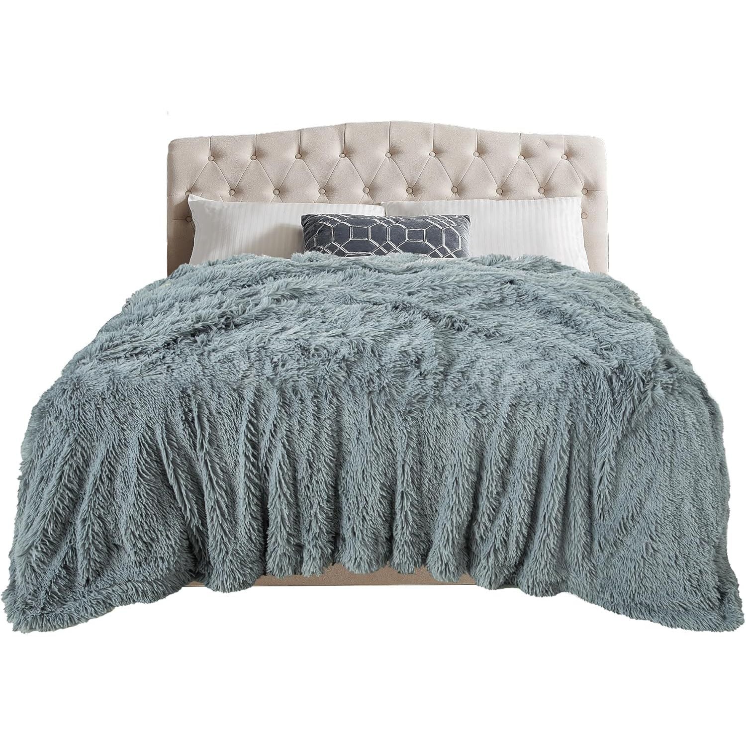 Buy now TOONOW Extra Soft Fuzzy Faux Fur Throw Blanket 50"x60", Reversible Lightweight Fluffy Cozy Plush Comfy Microfiber Fleece Decorative Shaggy Blanket for Couch Sofa Bed, Pure White 78"x90" Blue Grey at indiglob india