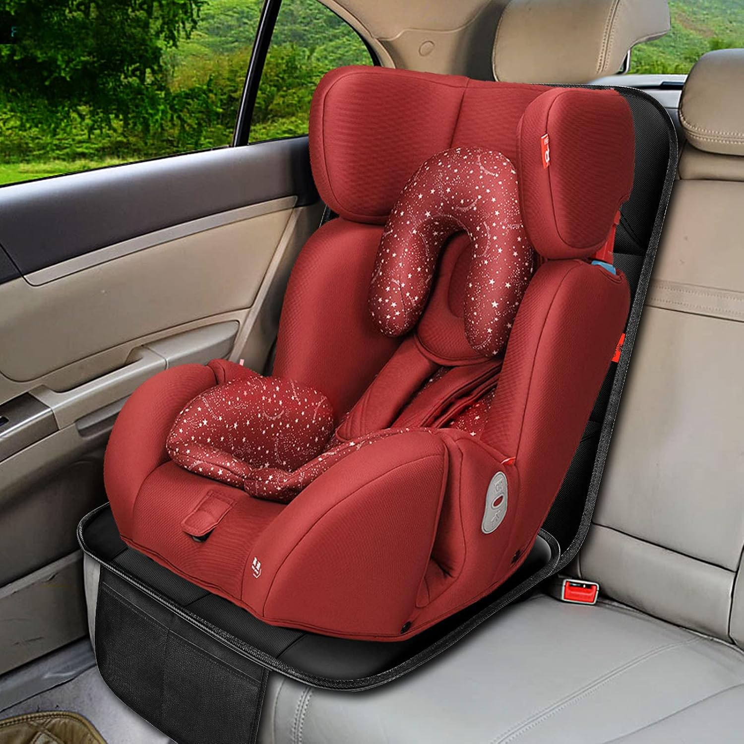 Buy now Car Seat Protector 1 Pack Car Seat Cushion Mat Thickest Padding,Waterproof 600D Fabric Car Seat Covers for Non-Slip Backing Mesh Pockets for Baby and Pet (Black, 1 Pack) at indiglob india