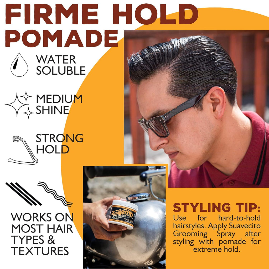 Buy now Suavecito Pomade Firme (Strong) Hold 4 oz, 3 Pack - Strong Hold Hair Pomade For Men - Medium Shine Water Based Wax Like Flake Free Hair Gel - Easy To Wash Out - All Day Hold For All Hair Styles at indiglob india