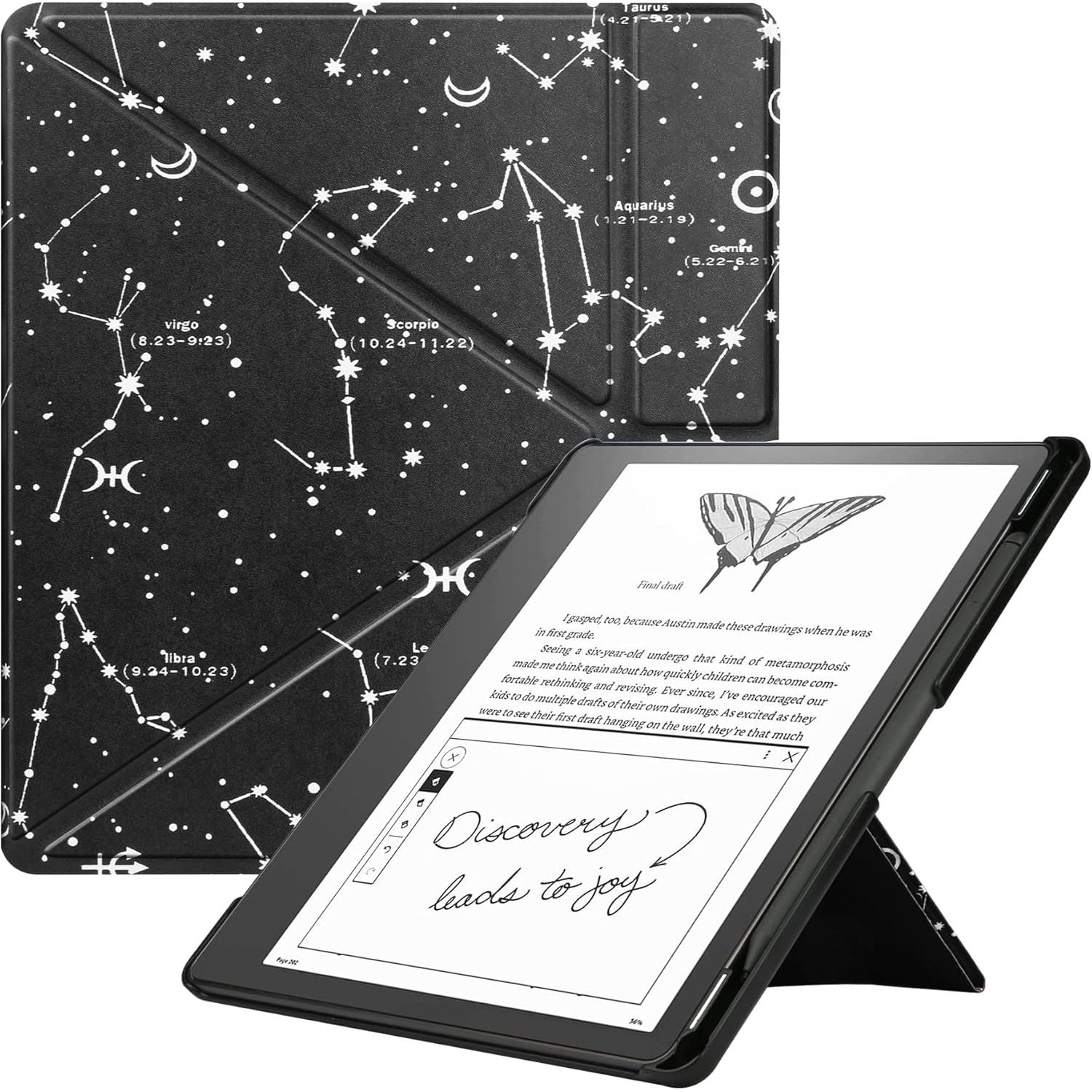 Buy now KuRoKo Slimshell Case for Kindle Scribe (2024/2022 Released), Premium Lightweight PU Leather Stand Cover with Auto Sleep/Wake for 10.2 inch Amazon Kindle Scribe 2024(1st Gen)/2022-Black Constellation at indiglob india