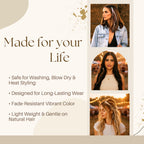 Three women showcasing 21 natural color hair extensions; styled for washing, heat, and long wear. Verified by CuratCart.