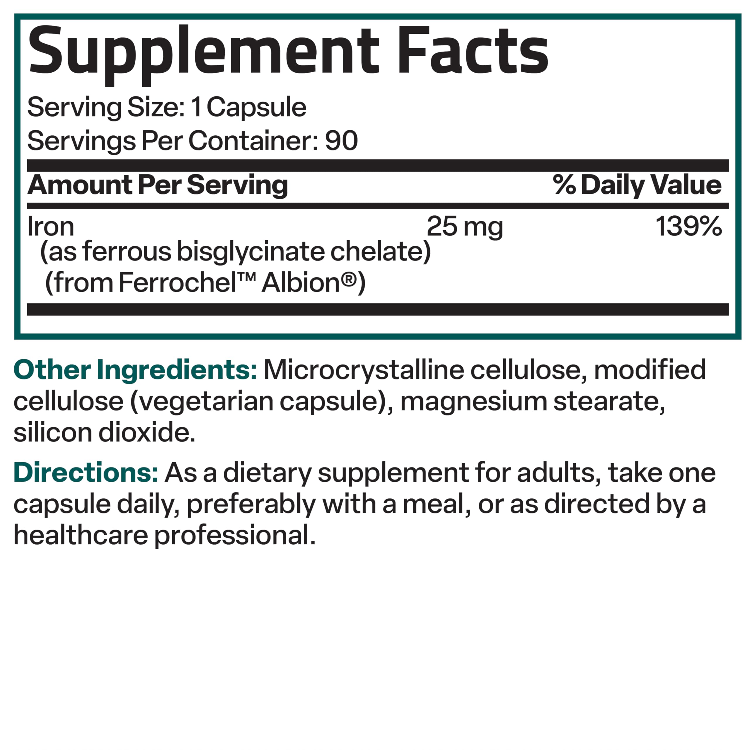Bronson Iron Bisglycinate 25 mg, 90 Vegetarian Capsules | Gentle on the Stomach, Non-Constipating, Supports Energy & Red Blood Cell Production, Non-GMO, Gluten-Free & Soy-Free