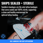 Saniderm - Tattoo Aftercare Bandage 10 Sheets - 4 x 4 Inch Small Pack | Contains Waterproof, Sterile, Latex-Free Bandage Sheets and Medical-Grade Tattoo Aftercare Film for Fresh Ink Protection.