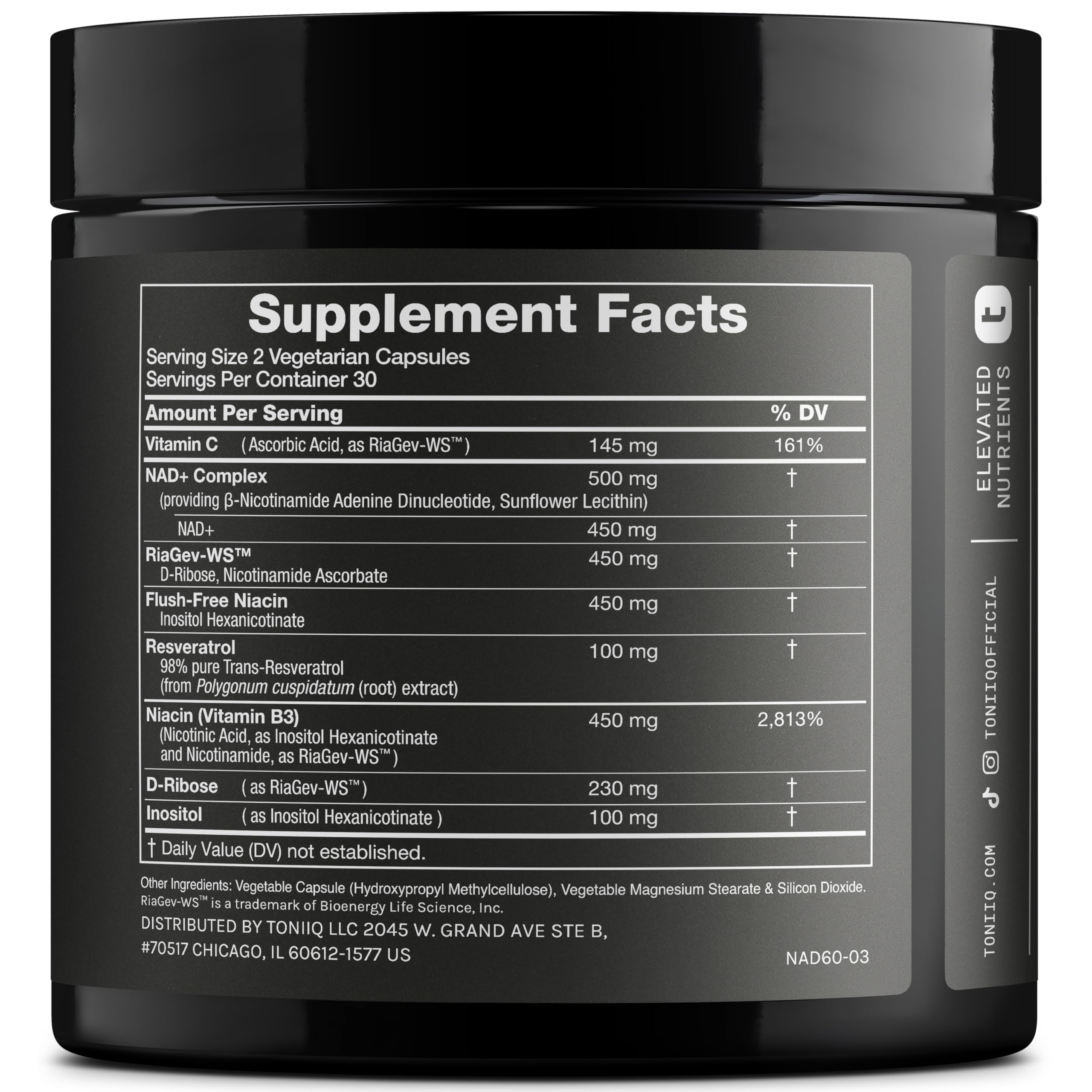 Toniiq Liposomal NAD+ and Resveratrol Supplement - 1500mg | Ultra High Strength NAD Supplement—Clinically Studied Ingredients with Patented RiaGev-WS™, Resveratrol & Niacin—60 Capsules