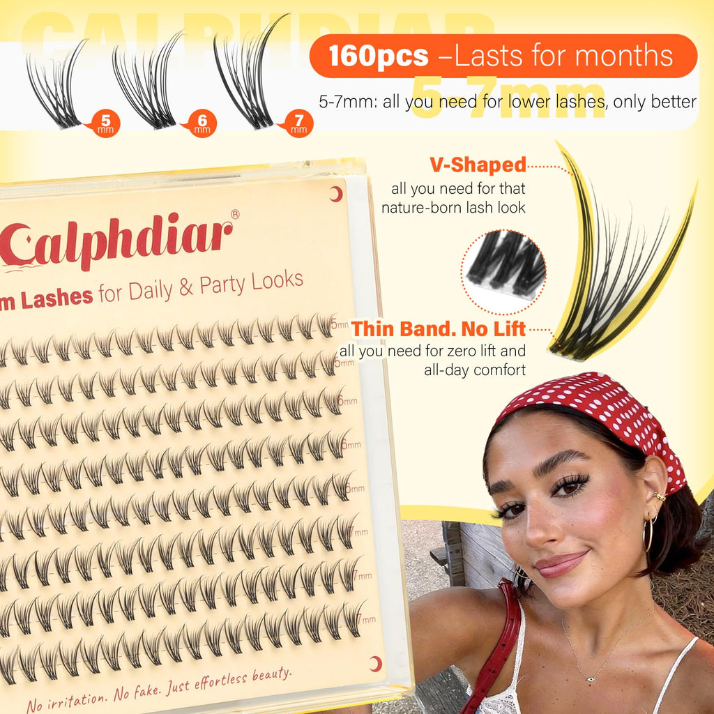 Calphdiar Bottom Lash Clusters in V-Shaped design. 160pcs for natural looks. Verified by CuratCart for store trust!