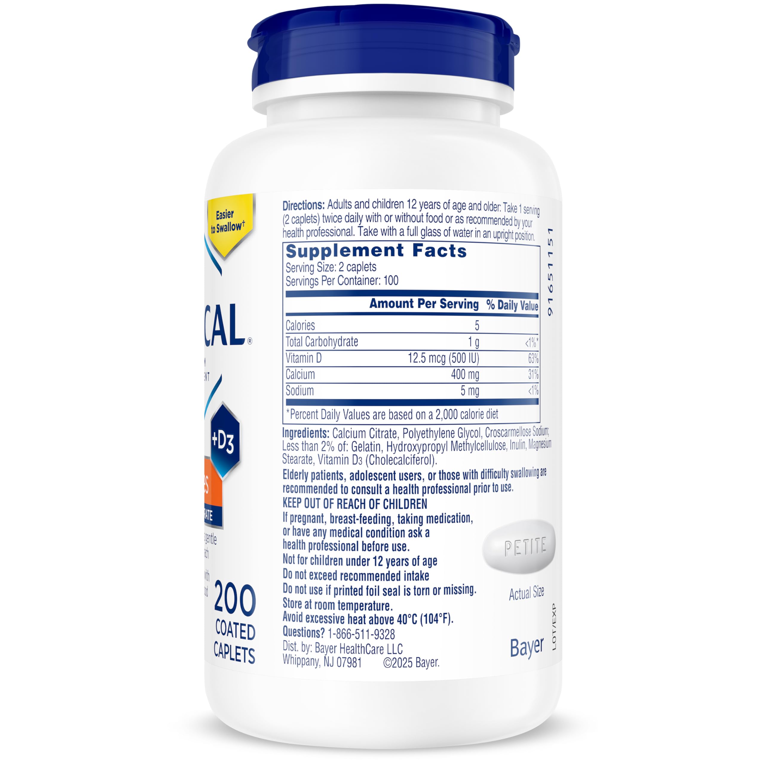 Citracal Slow Release- Calcium 1200 mg with Vitamin D3, Magnesium, Calcium Supplement, Bone Health Support, Take Once Daily Caplet, 185 Count