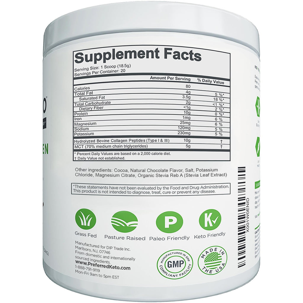 KEYTO Keto Collagen Protein with MCT Oil Powder - Chocolate | Grass Fed Pasture Raised Hydrolyzed Collagen Peptides, Keto, Paleo and Low Carb Friendly