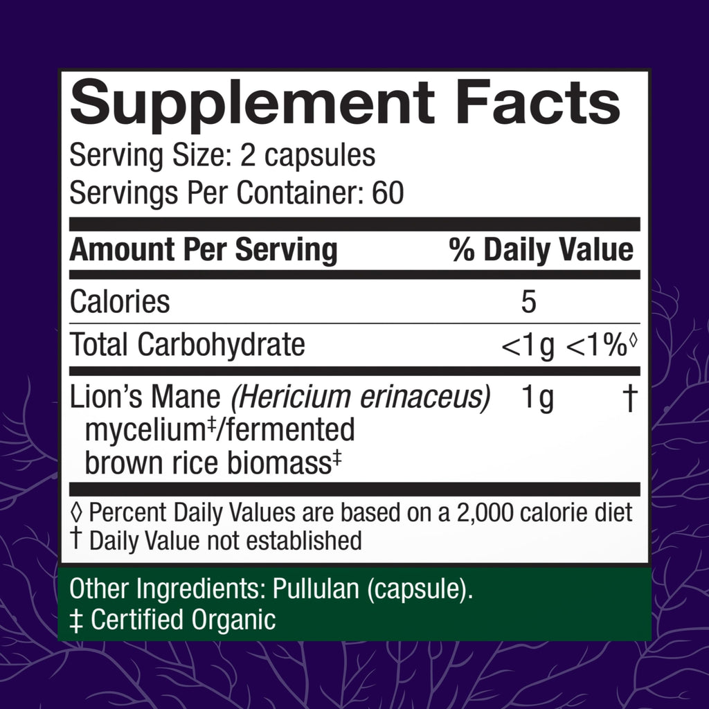 Host Defense Lion's Mane, Brain Health & Focus Support, 120 Capsules | Brain Health Support Supplement to Aid Mental Clarity, Focus, and Memory Function, Immune System Support, 60 Servings