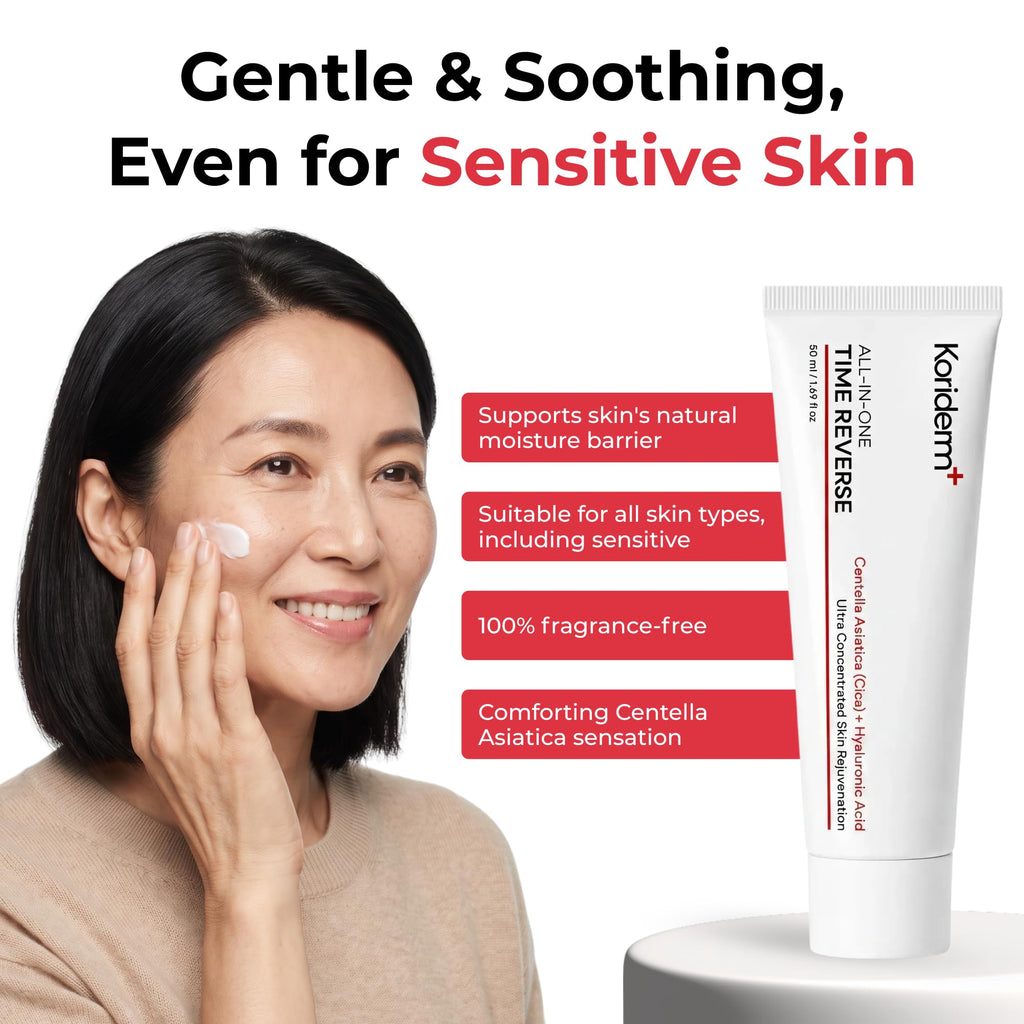 Time Reverse Cream, Korean Skin Care Face Moisturizer, 1.69 Fl Oz | Korean Skin Care Cream with Centella Asiatica, Collagen and Hyaluronic Acid in One Tube, Deep Hydration, Fast Absorption