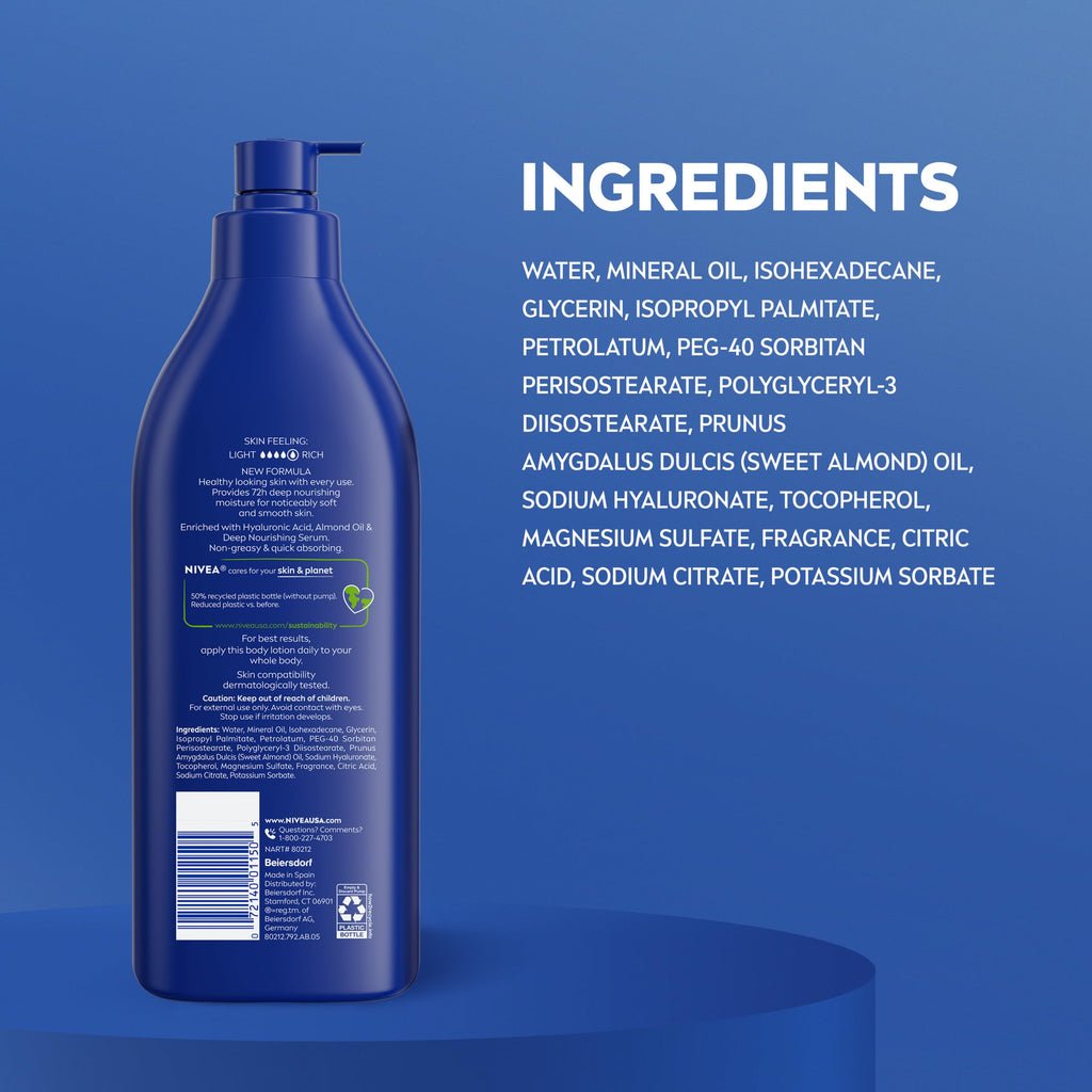 NIVEA Essentially Enriched Body Lotion, Value Pack, 2 x 16.9 FL OZ | Hydrating Body Lotion with Hyaluronic Acid, Almond Oil and Deep Nourishing Serum, For Dry to Very Dry Skin,72-Hour Moisture