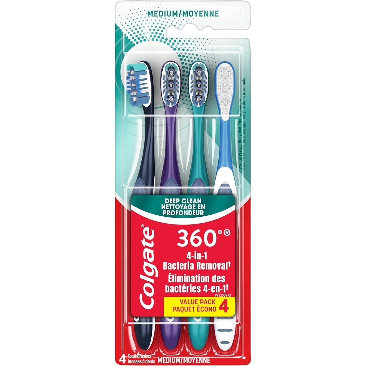 Buy now Colgate 360 Whole Mouth Toothbrush, Adult Toothbrushes Medium Bristles, Helps Remove Bad Breath Bacteria and Plaque, Medium Toothbrush Pack, Includes Cheek and Tongue Cleaner, 4 Pack at indiglob india