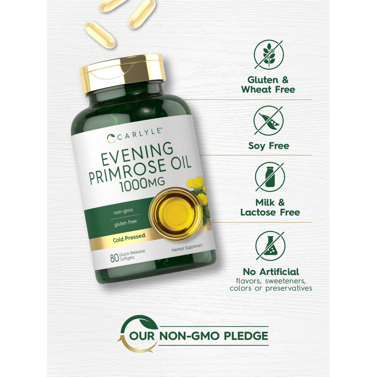 Carlyle Evening Primrose Oil Supplement 1000mg | 80 Softgel Capsules