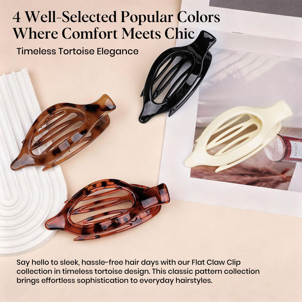 Set of 4 premium imported flat hair clips in tortoise design, perfect for effortless styling and comfort.