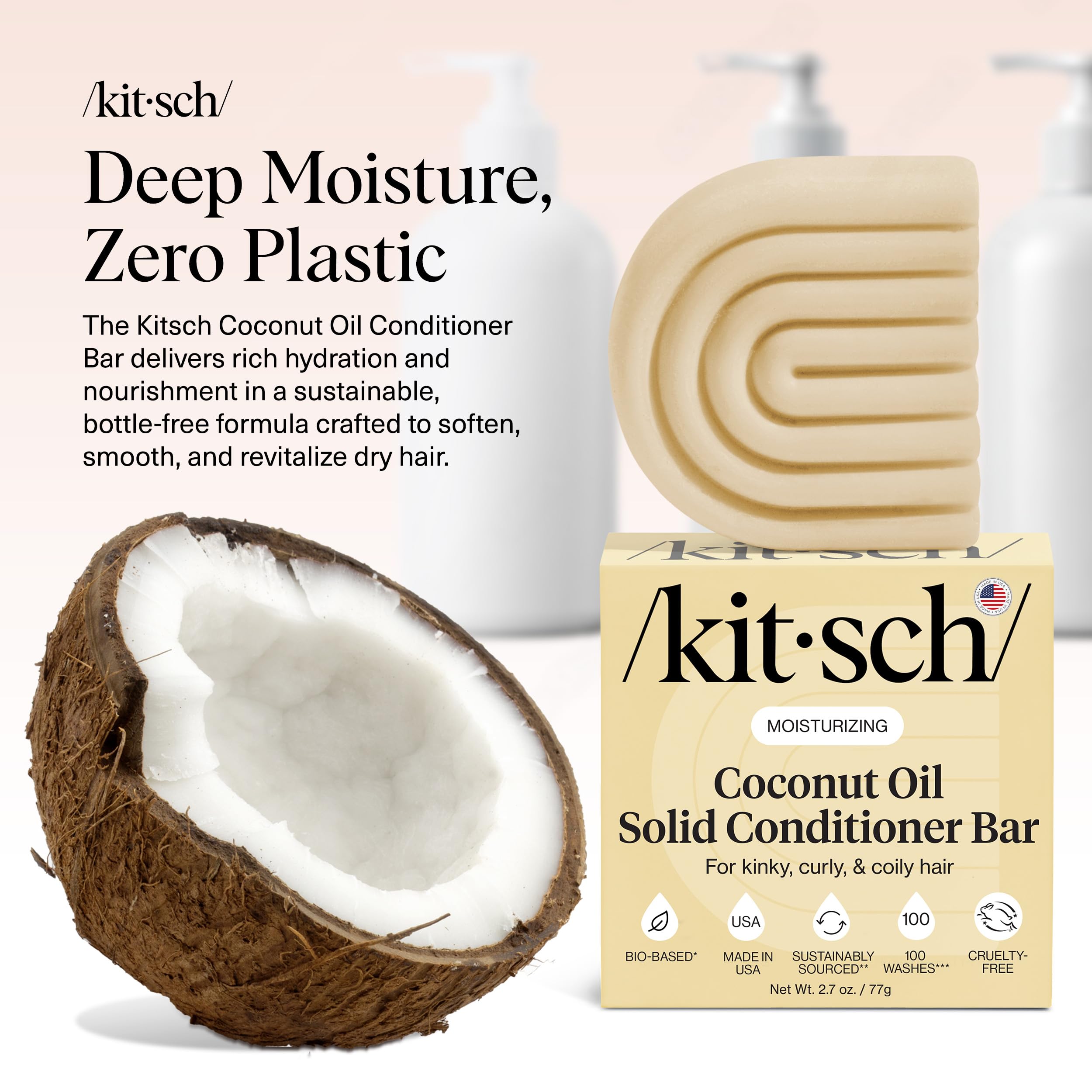 Buy now Kitsch Coconut Oil Conditioner Bar - Hair Conditioner For Women and Men - Deep Moisturizing, Nourishes, Hydrate & Soften Damaged Dry Hair - Silicone, Paraben & Sulfate Free - 2.7 oz at indiglob india