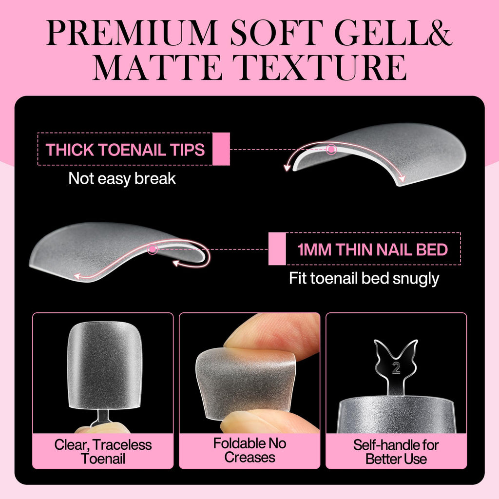 Luckyfairy Square Toe Nail Tips, 504Pcs 15 Sizes Full Cover Press On Toenails for Women, Long Wider Pre-etched Double Matte Fake Toenails for Big Toe Nail Extensions Home DIY Salon Soak Off