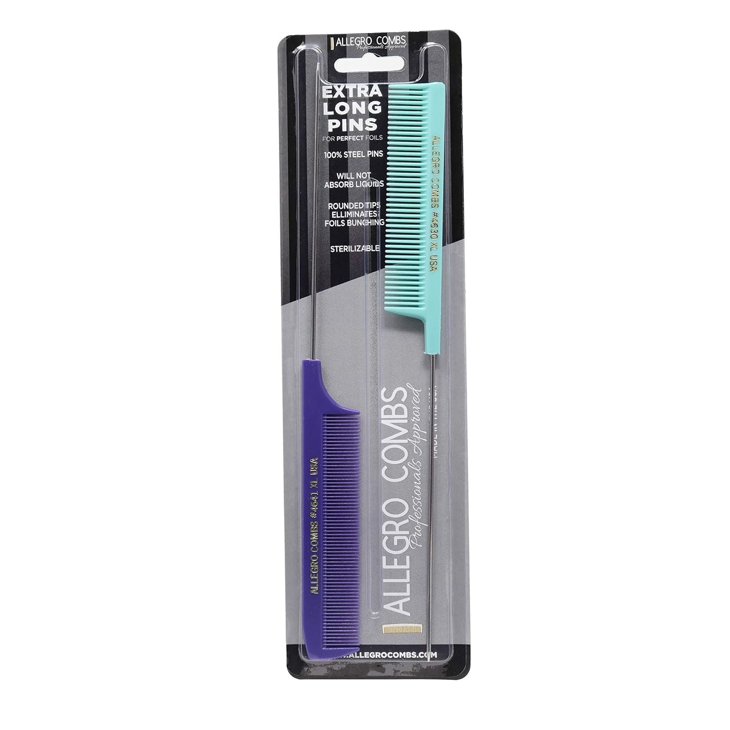 Buy now Allegro XL Pintail Rat Tail & Parting Combs - Metal Tail Foiling & Pin Combs (2 Pc. AQUA & WHITE) PURPLE & MINT at indiglob india