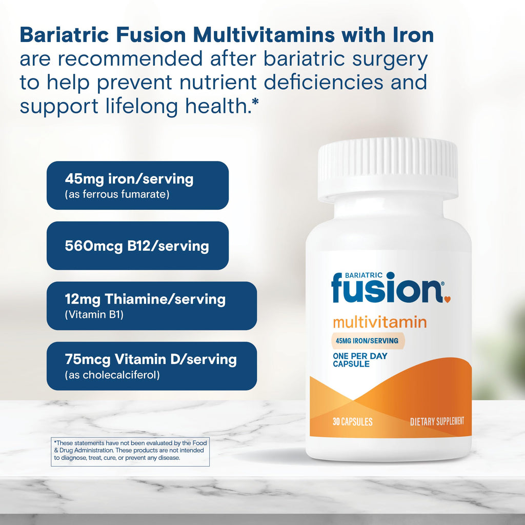 Bariatric Fusion Multivitamin with Iron for Women and Men | Once Daily Capsule | GLP-1 Vitamins | 45mg Iron | 30 Count |1 Month Supply