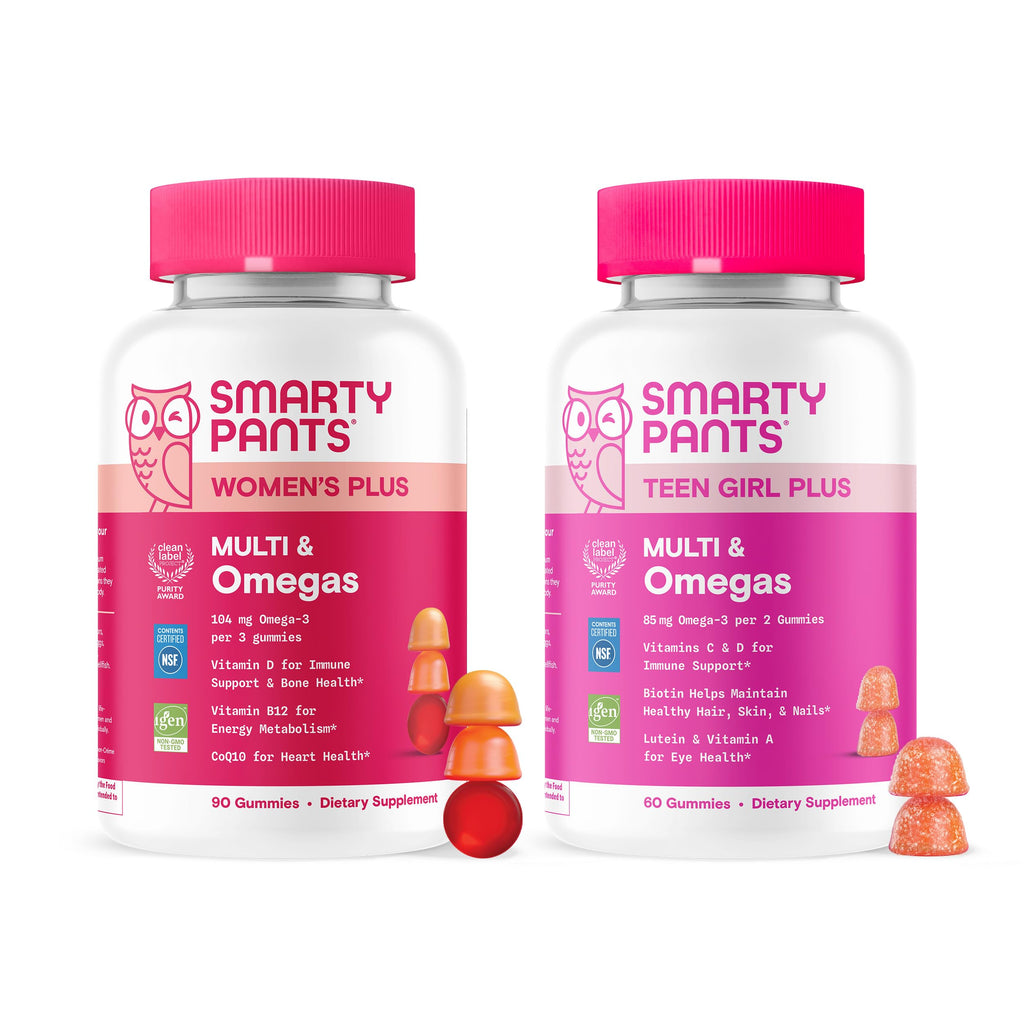 SmartyPants Teen Girl Multivitamin Gummies: Omega 3 Fish Oil (EPA/DHA), Vitamin C, D3, B12, Vitamin A, K & Zinc, Gluten Free, Includes Biotin to Support Hair, Skin & Nails, 120 Count (30 Day Supply)