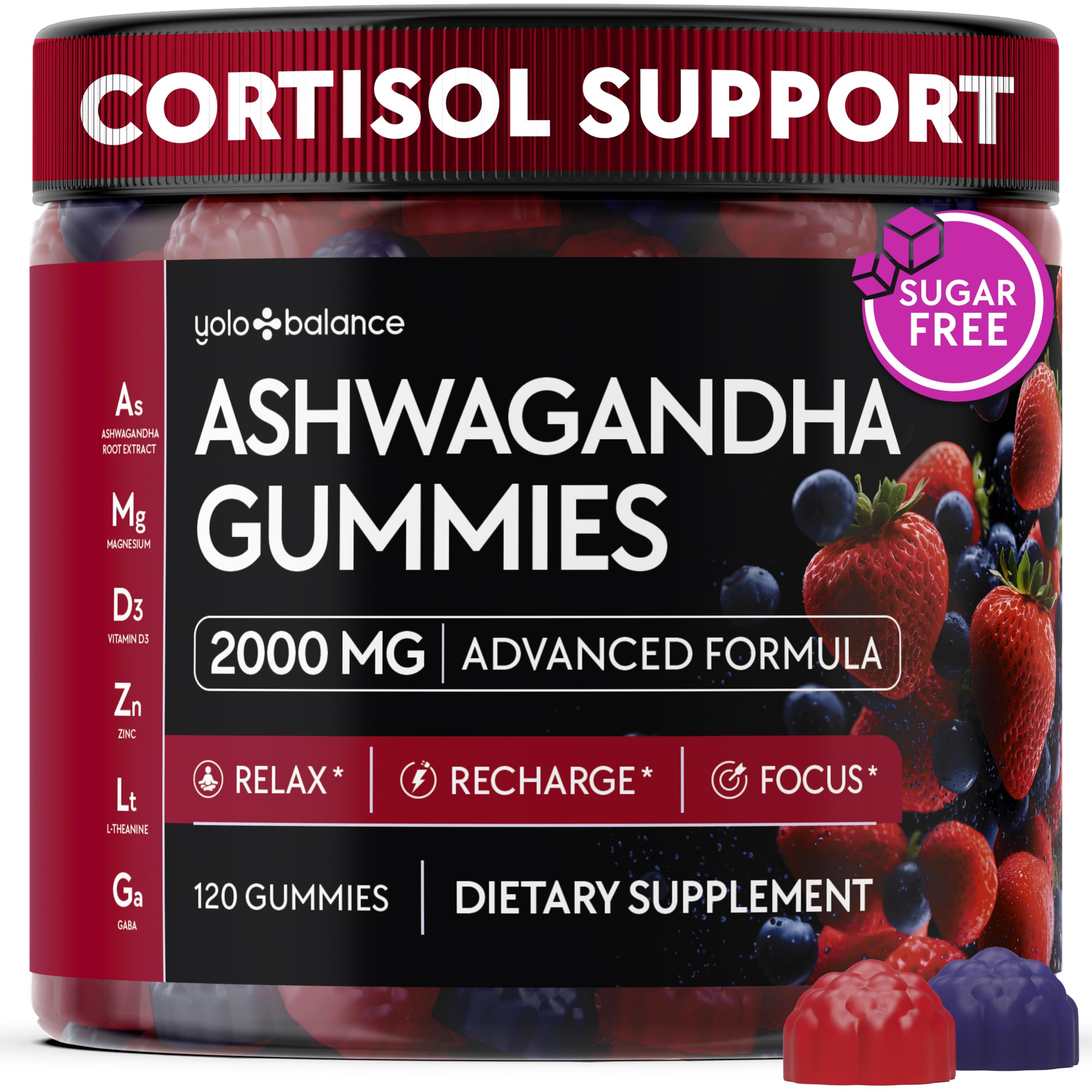 Ashwagandha Gummies – 120 Count - 2000 MG Ashwagandha Supplements with L-Theanine, GABA, Magnesium, Zinc & Vitamin D3 – Sugar-Free, Vegan, Non-GMO–Natural Support for Balance