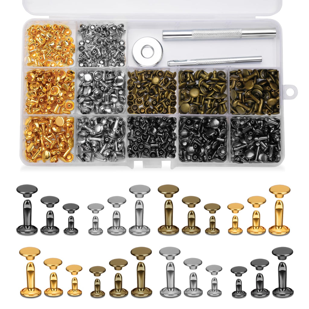 240 Set Leather Rivets 4 Colors 3 Sizes Double Cap Rivets for Leather