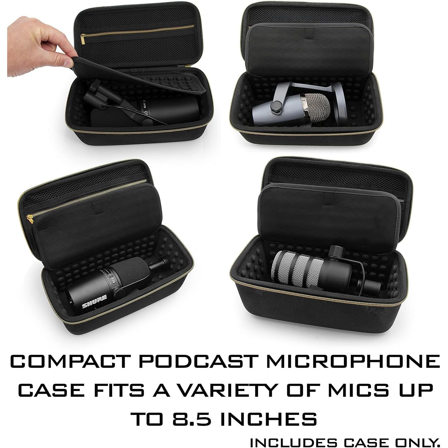 Buy now CASEMATIX Studio Case Compatible with Rode PodMic, Shure SM7B Microphone and Other Large Podcast Mics with XLR Recording Accessories - Includes Podcasting Mic Bag Only at indiglob india