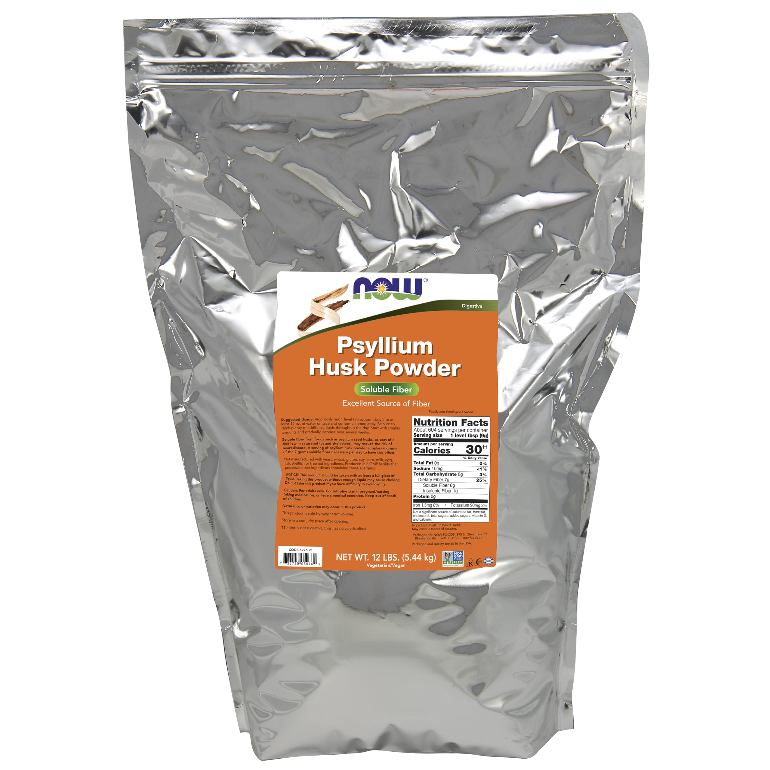 NOW Foods Supplements, Psyllium Husk Powder, Non-GMO Project Verified, Soluble Fiber, 12-Ounce