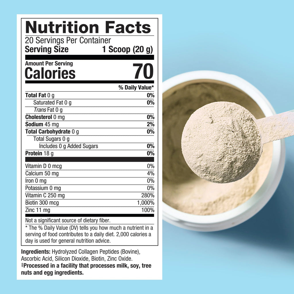 Purely Inspired Collagen Powder for Women & Men, Unflavored (20 Servings) | 20g Hydrolyzed Collagen Peptides Protein Powder - Grass-Fed & Pasture Raised Supports Hair, Nail, Skin, Bone, & Joint Health
