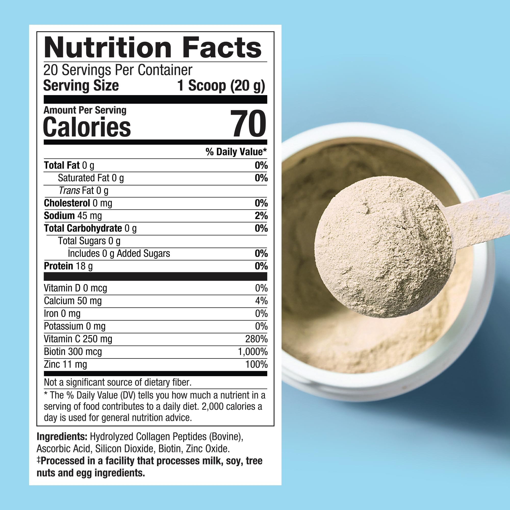 Purely Inspired Collagen Powder for Women & Men, Unflavored (20 Servings) | 20g Hydrolyzed Collagen Peptides Protein Powder - Grass-Fed & Pasture Raised Supports Hair, Nail, Skin, Bone, & Joint Health