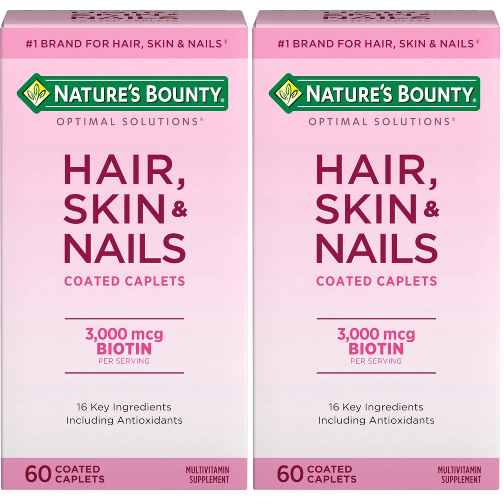 Nature's Bounty Optimal Solutions Hair, Skin & Nails Formula, 20 Servings | With 3,000 mcg Biotin, 60 Coated Caplets