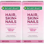 Nature's Bounty Optimal Solutions Hair, Skin & Nails Formula, 20 Servings | With 3,000 mcg Biotin, 60 Coated Caplets