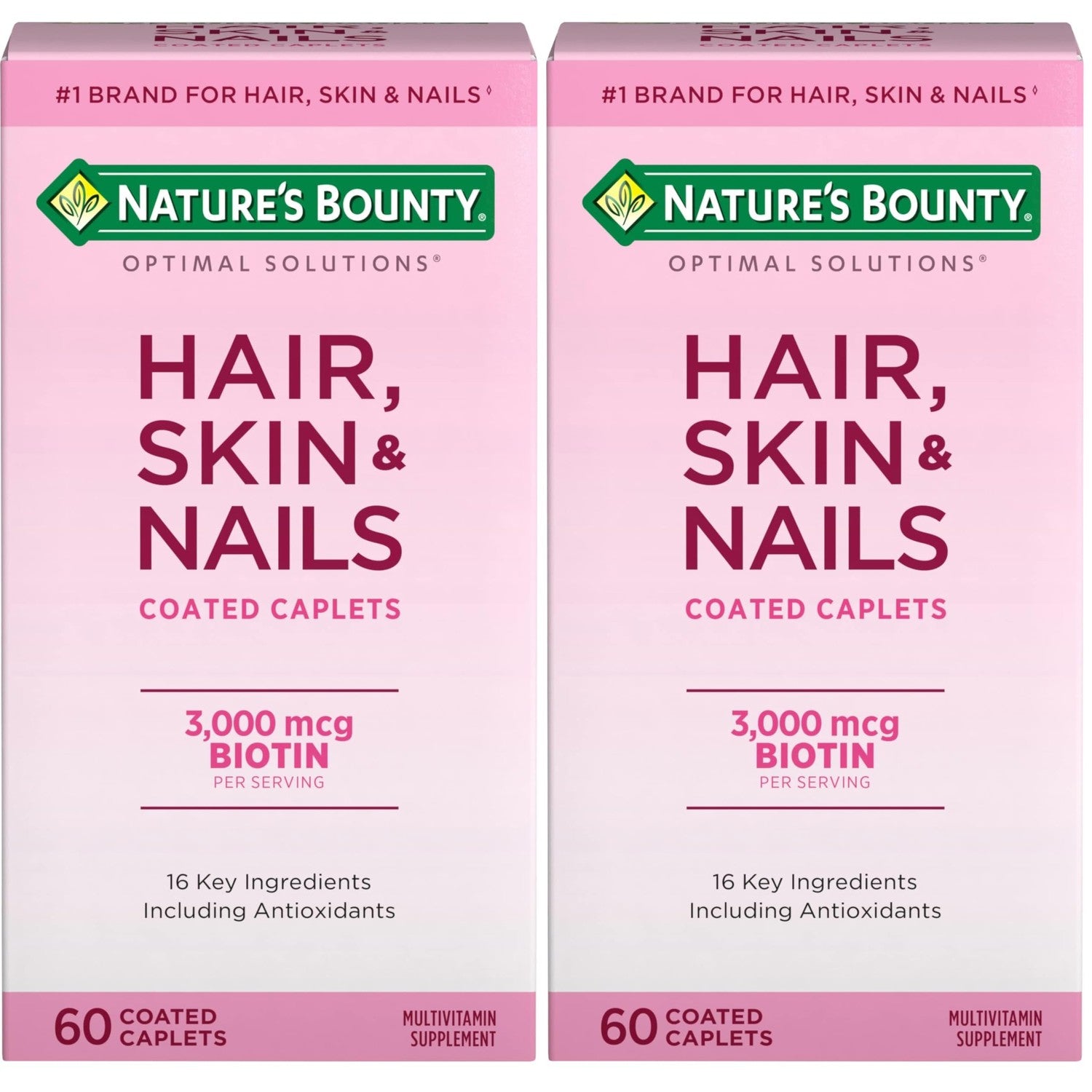 Nature's Bounty Optimal Solutions Hair, Skin & Nails Formula, 20 Servings | With 3,000 mcg Biotin, 60 Coated Caplets