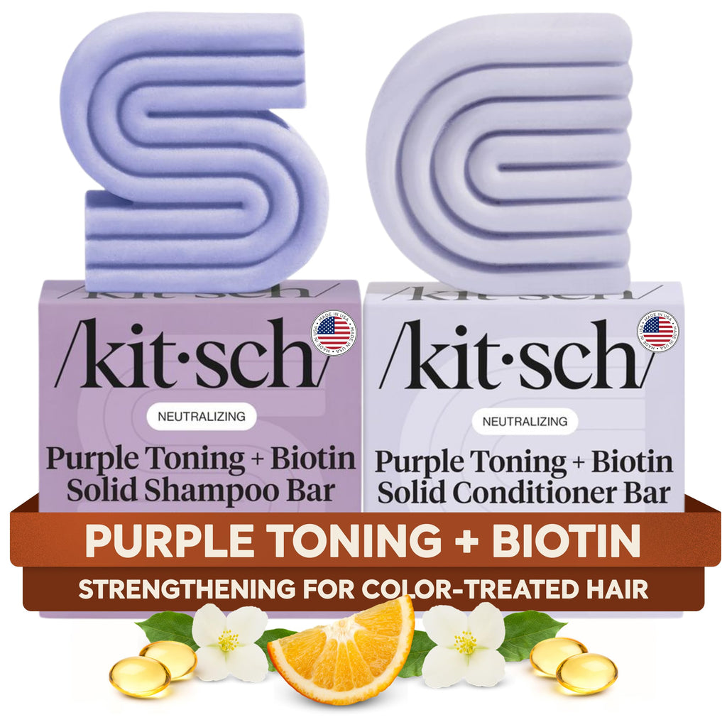 Buy now Kitsch Toning Purple Shampoo & Conditioner Bar Set For Blondes & Color Treated Hair - With Biotin for Strengthening & Neutralizing Brassy Tones - Vegan, Silicone & Sulfate Free - Made in USA at indiglob india