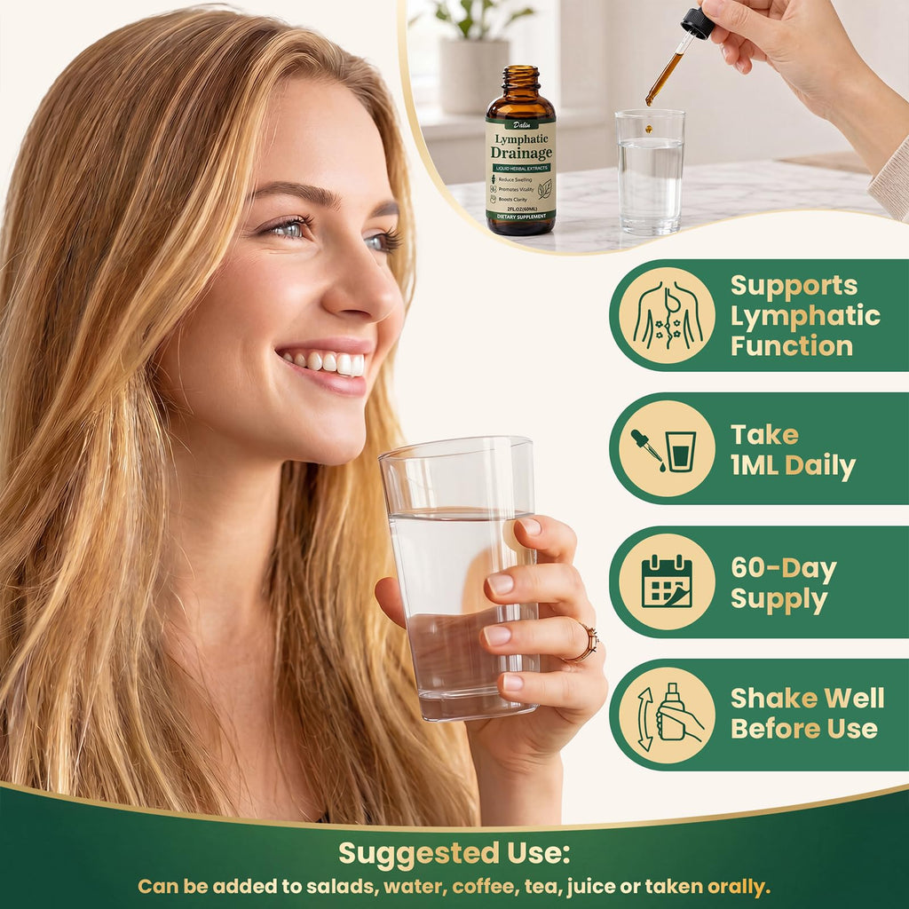 Dalin Liposomal Lymphatic Drainage Drops - 21 in 1 Organic Lymphatic Drainage Supplement with Burdock Root, Echinacea, Elderberry, Calendula - Supports Lymphatic Health - Liquid Form - 1pc - 2 fl oz