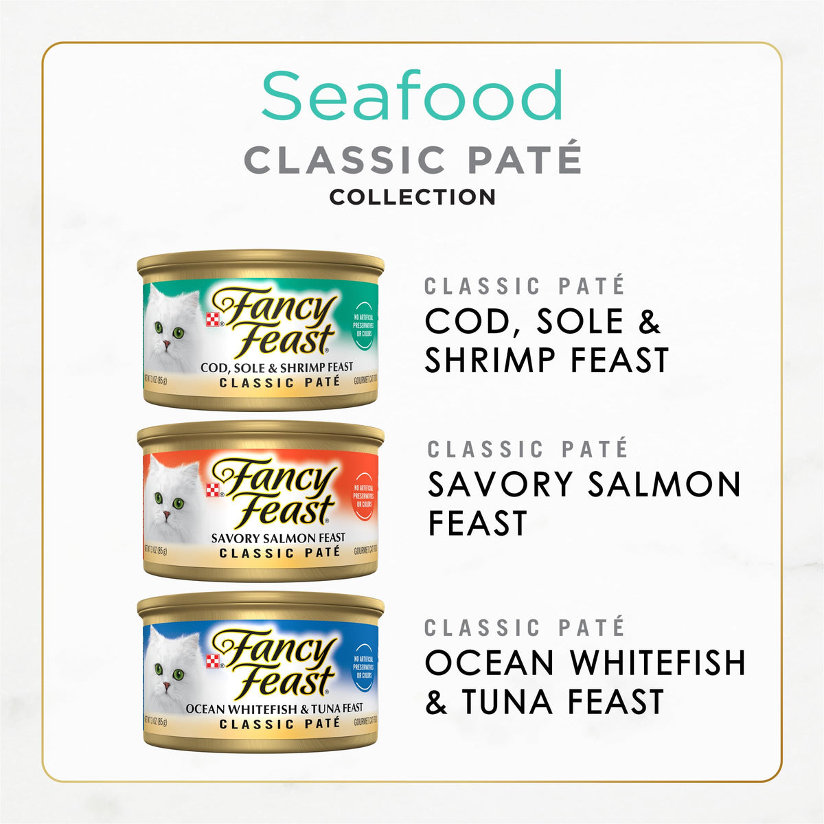 Fancy Feast Purina Seafood Pate Wet Cat Food Variety Pack - (36) 3 oz Cans